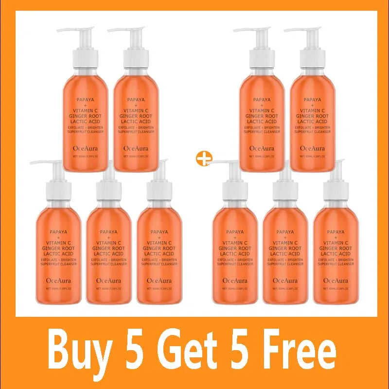 Oceaura Papaya Facial Cleanser Exfoliating Oil Control Deep Cleaning Pore Shrinking Blackhead Remover Dirt Brightening Face Wash Halalzen