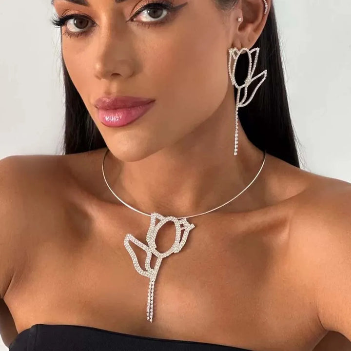 Stonefans Flower Bridal Jewelry Set – Rhinestone Earrings & Necklace Gift for Women & Girls