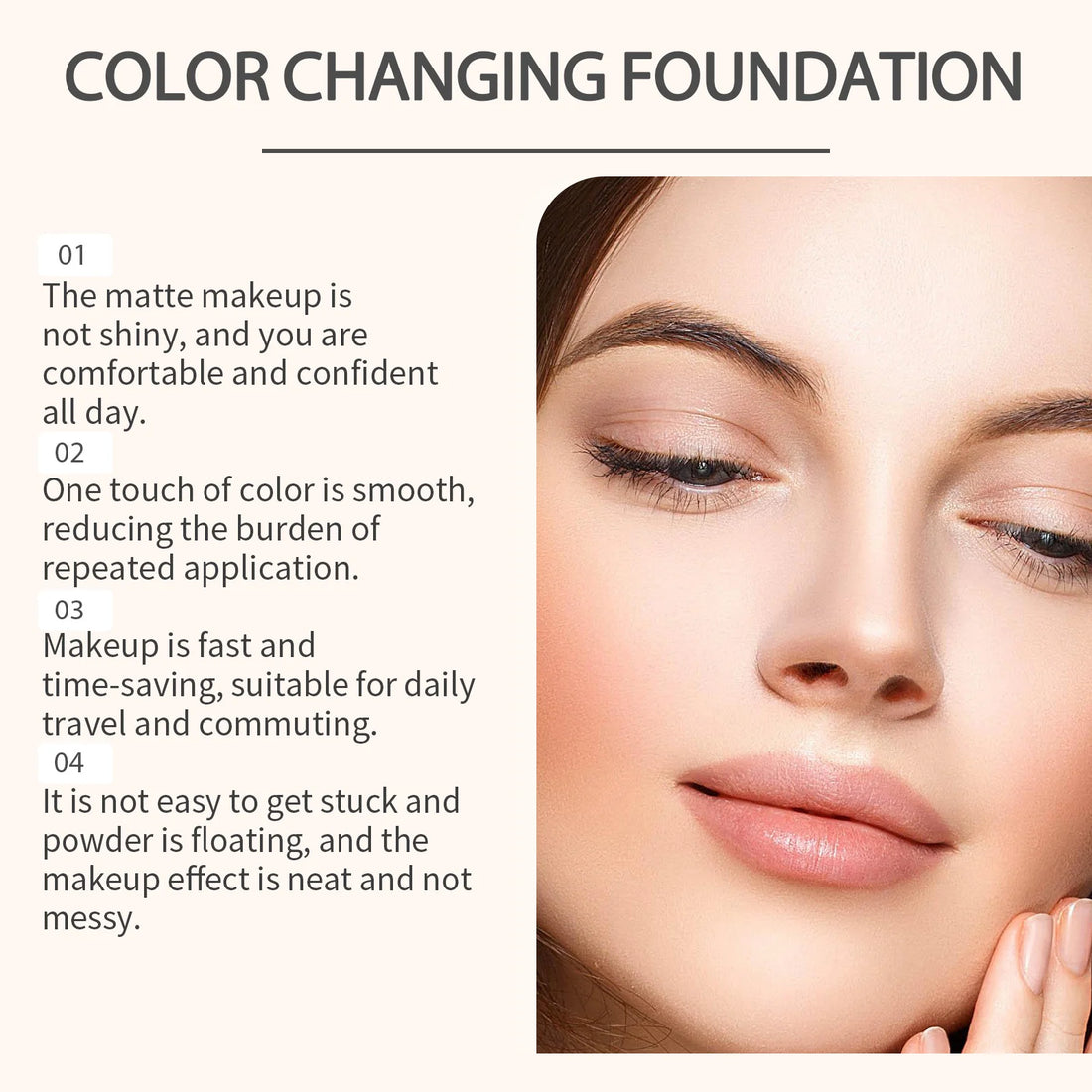 Color Changing Foundation Liquid SPF50 Sunscreen Full Coverage Concealer Hydrating Brightening Waterproof Professional Cosmetics