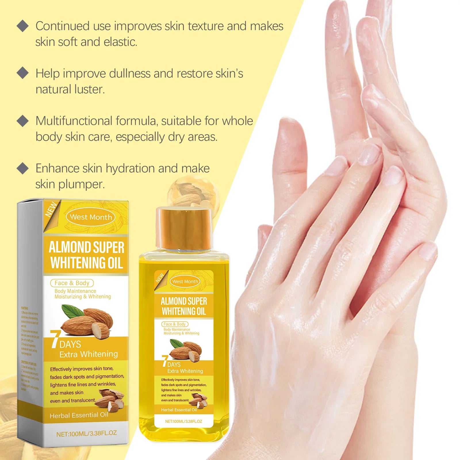 Sweet Almond Body Brightening Oil Brightening Deep Care Skin Softening&Firming Daily Moisturizing And Moisturizing Skin Body Oil