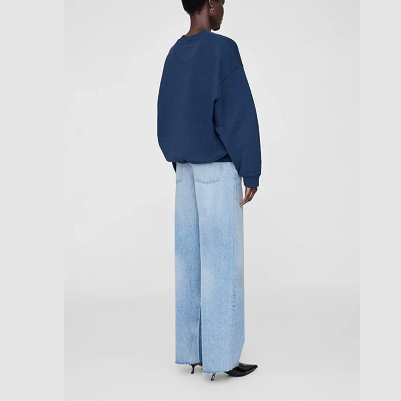 Autumn and winter new North American niche AB front felt patch embroidered fleece women's plus fleece round neck sweatshirt