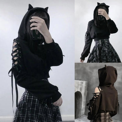 Autumn Sweatshirt For Women Cat Long Hooded Cute Blouse Sweatshirt Women'S Hoodie Pullover Ear Sleeve Women'S Sudaderas De Mujer