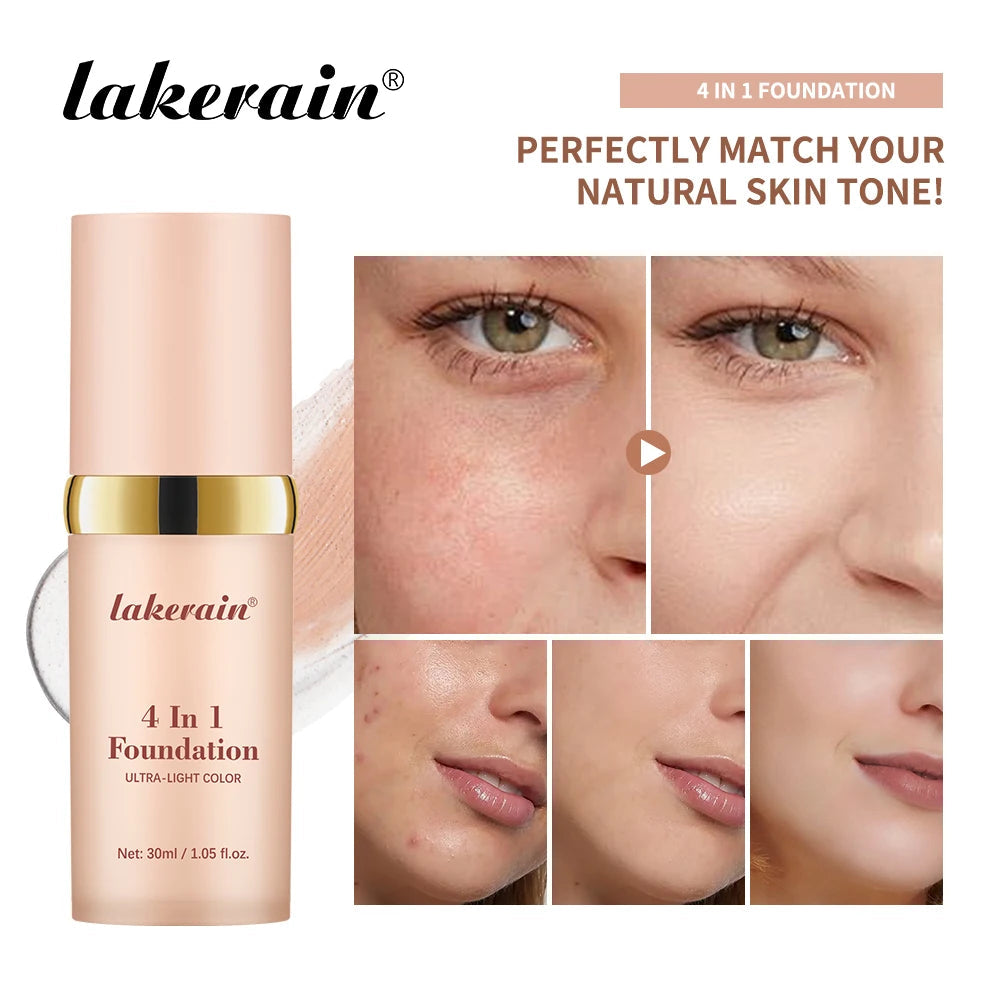 Lakerain Liquid Foundation Long-lasting Moisturizing Hides Blemishes Pores and Dark Circles SPF 30 Sunscreen Face Base Makeup Halalzen
