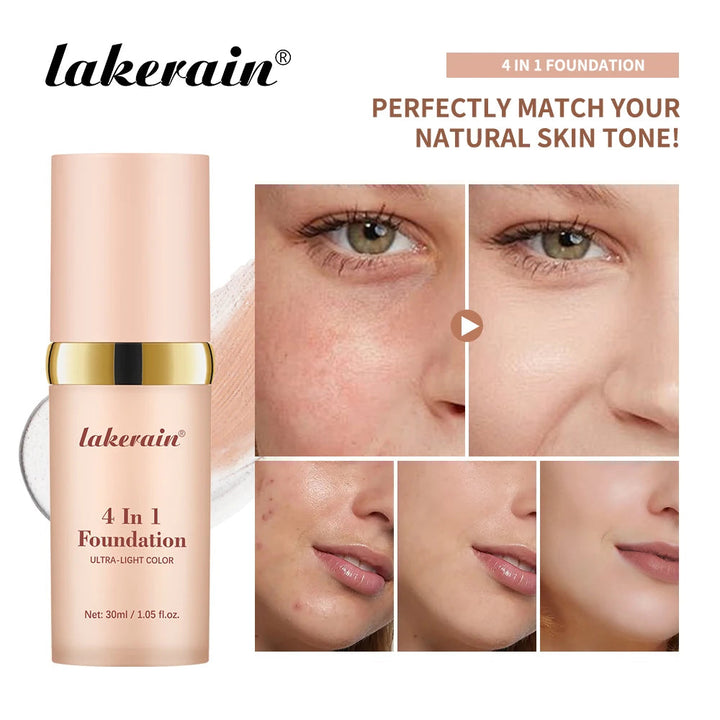 Lakerain Liquid Foundation Long-lasting Moisturizing Hides Blemishes Pores and Dark Circles SPF 30 Sunscreen Face Base Makeup Halalzen