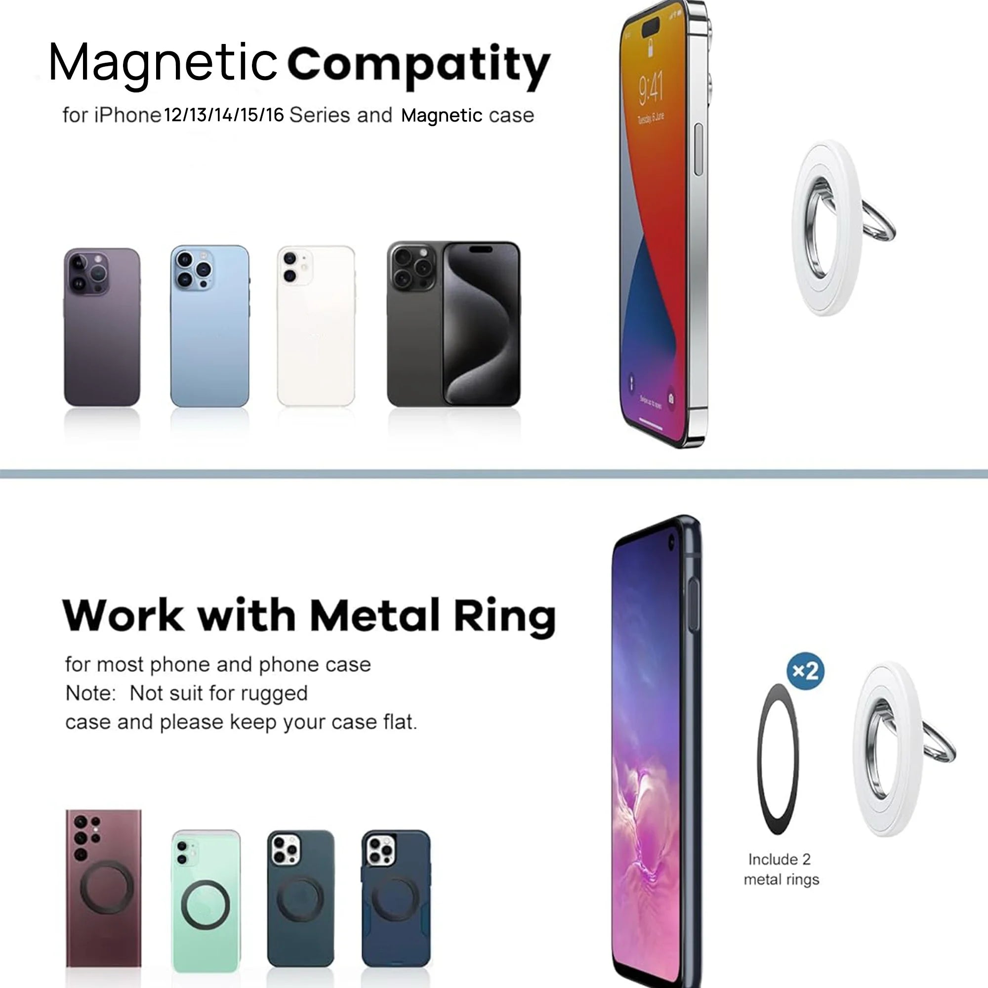 Magnetic Ring Phone Holder 360 degree Rotating 90 degree Flip Phone Anti-slip Using for Business Gyming Movies or Learning Cook