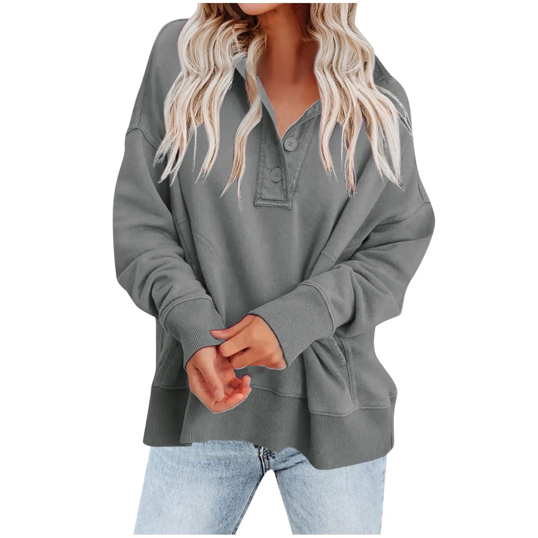 Hoodies Y2k Women Fashion Solid Color Long Sleeve Button Pocket Crease Sweatshirt Top Sudaderas De Mujer
