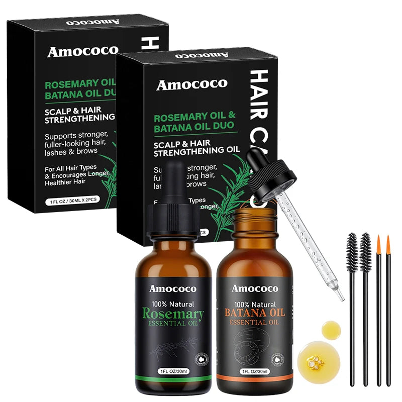 Amococo 2 pack Rosemary Oil Batana Oil 30ml each Hair Oil Duo Scalp Care Oil Nourishing Hair Serum for Dry Frizzy Hair Smooth Shiny Hair Care