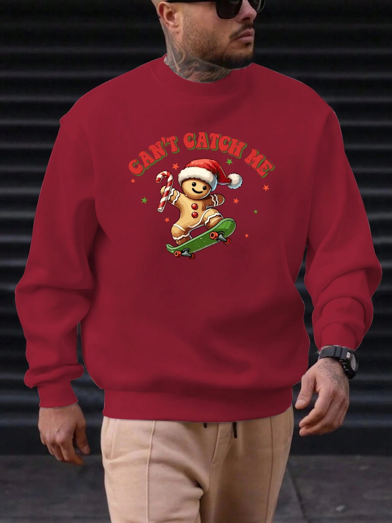 Men's Cotton Crewneck Sweatshirt CAN'T CATCH ME Graphic Print 2025 New Trending Fashion Casual High Quality Top Clothing