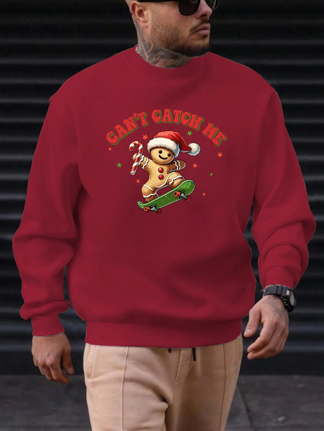 Men's Cotton Crewneck Sweatshirt CAN'T CATCH ME Graphic Print 2025 New Trending Fashion Casual High Quality Top Clothing