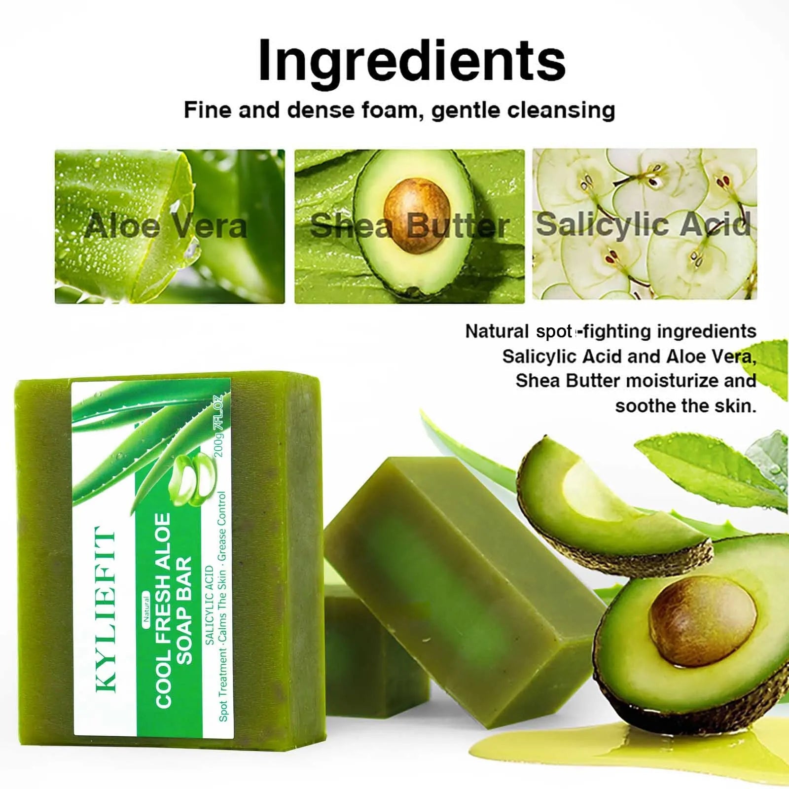 Aloe Brightening Soap Bar, Remove Dark Spots, Sun Spots, Acne, Oil Control, Clean Stains, Exfoliation, For Face and Body, 200g Halalzen
