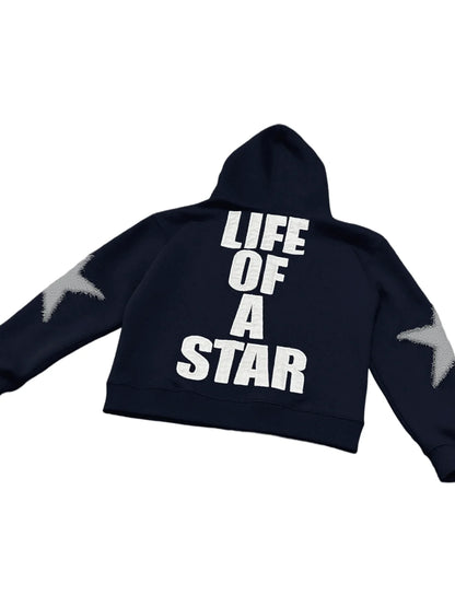 Men's Y2k Letter Graphic Long Sleeve Hoodie Vintage Loose Fit Hooded Sweatshirt