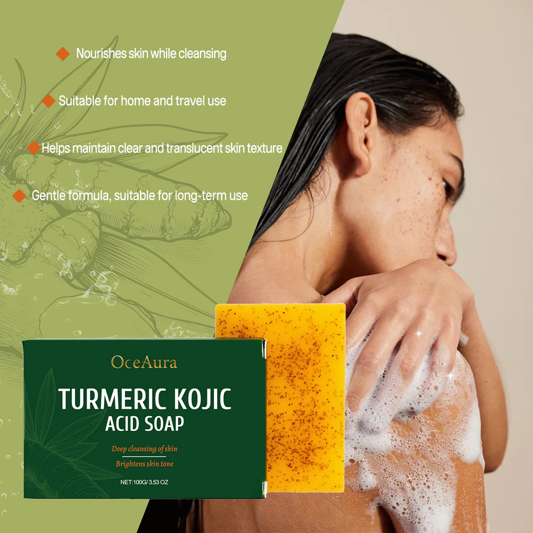 Turmeric And Kojic Acid Soap Deep Hydrating Brightening Skin Care Products Soft Smooth Body Cleaning Skin White Skin Soap 100g Halalzen