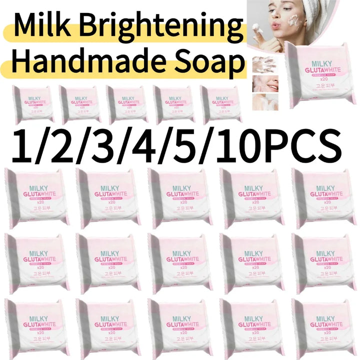 1/2/3/4/5/10PCS-70g Milk Brightening Handmade Soap Advanced Lightening Cleansing Bar Infused with Pure Milk Facial Body Care