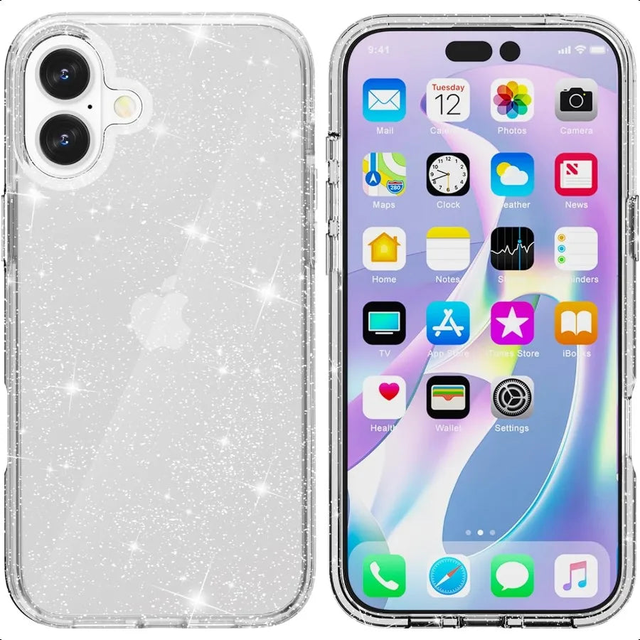 TENOC Phone Case Compatible with iPhone 16 Glitter Case Clear Sparkling Protective Bumper Cute Cover for Girls Women
