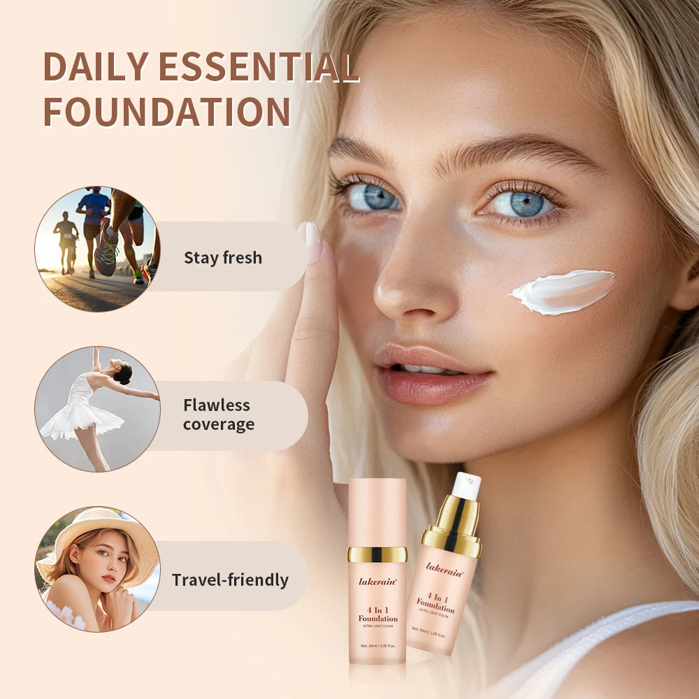 Lakerain Liquid Foundation Long-lasting Moisturizing Hides Blemishes Pores and Dark Circles SPF 30 Sunscreen Face Base Makeup Halalzen
