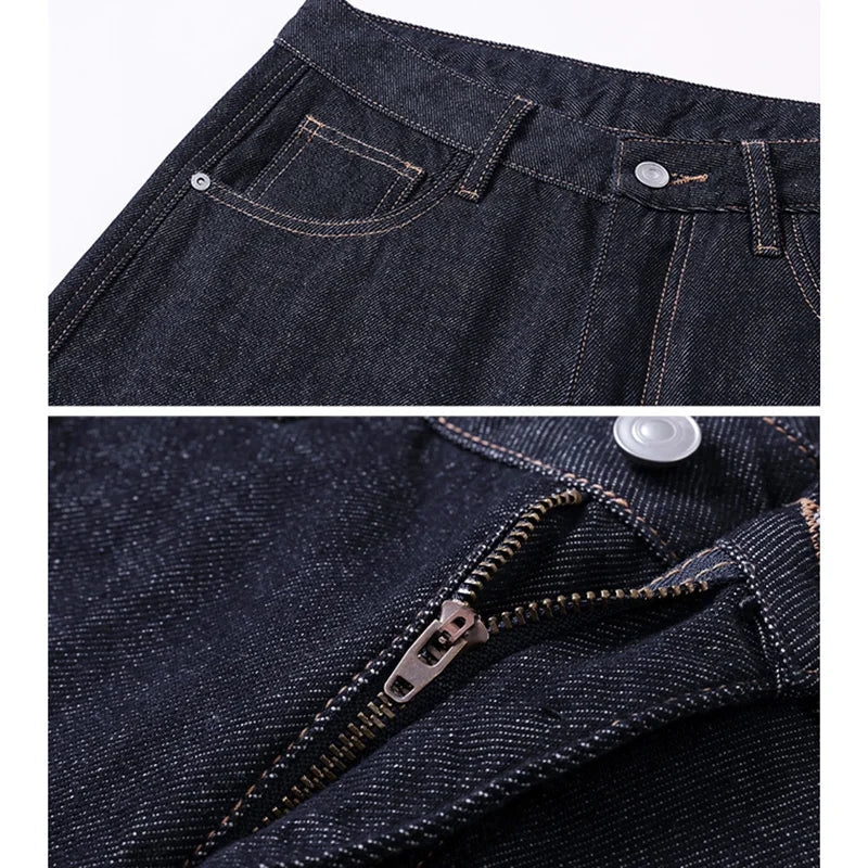 Men Fashion Baggy American Style Straight Winter Thermal Jeans Male New Thickened Windproof Full Length Wide Leg Long Trousers HALALZEN