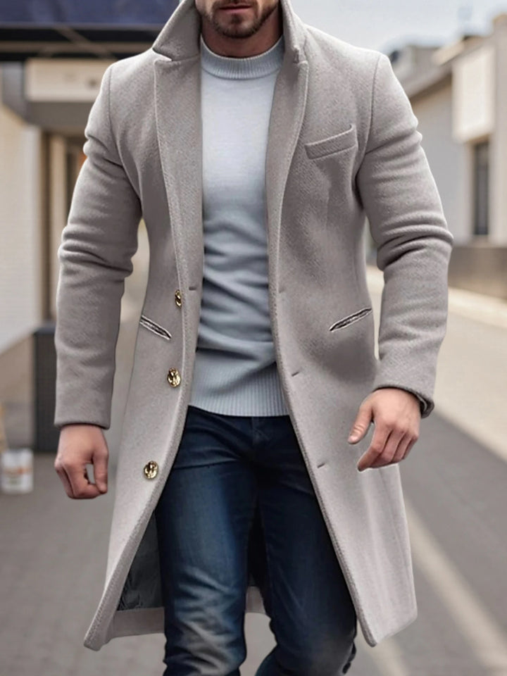 Men s Classic Wool Blend Pea Coat with Notched Lapel and Button Closure for Stylish Winter Outerwear and Streetwear Fashion