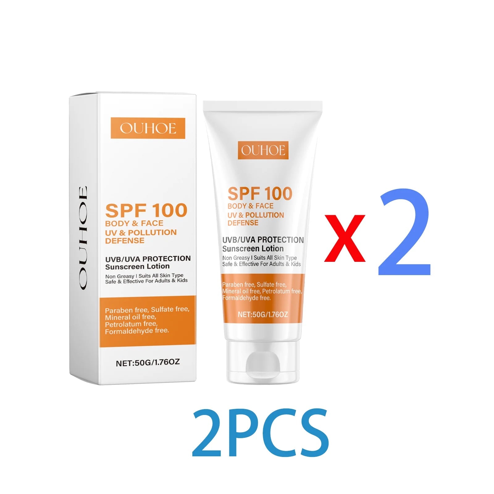 Ouhoe Body and Face Sunscreen Cream SPF 100 Protection UVA UVB Blocker Non Greasy Daily Defense for Summer Outdoor Beach Use 50g Halalzen