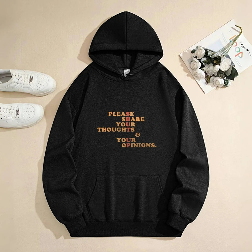 Share Thoughts Hoodie Inspiring Share Thoughts Pattern Casual Loose Long Sleeved Meaningful Motivational Comfortable Warm Top