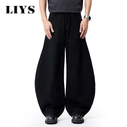 2025 Autumn Men's Retro Grey Black Loose Wide Leg Jeans American Street Baggy Goth Pants Man Designer Jeans Y2K Denim Pants