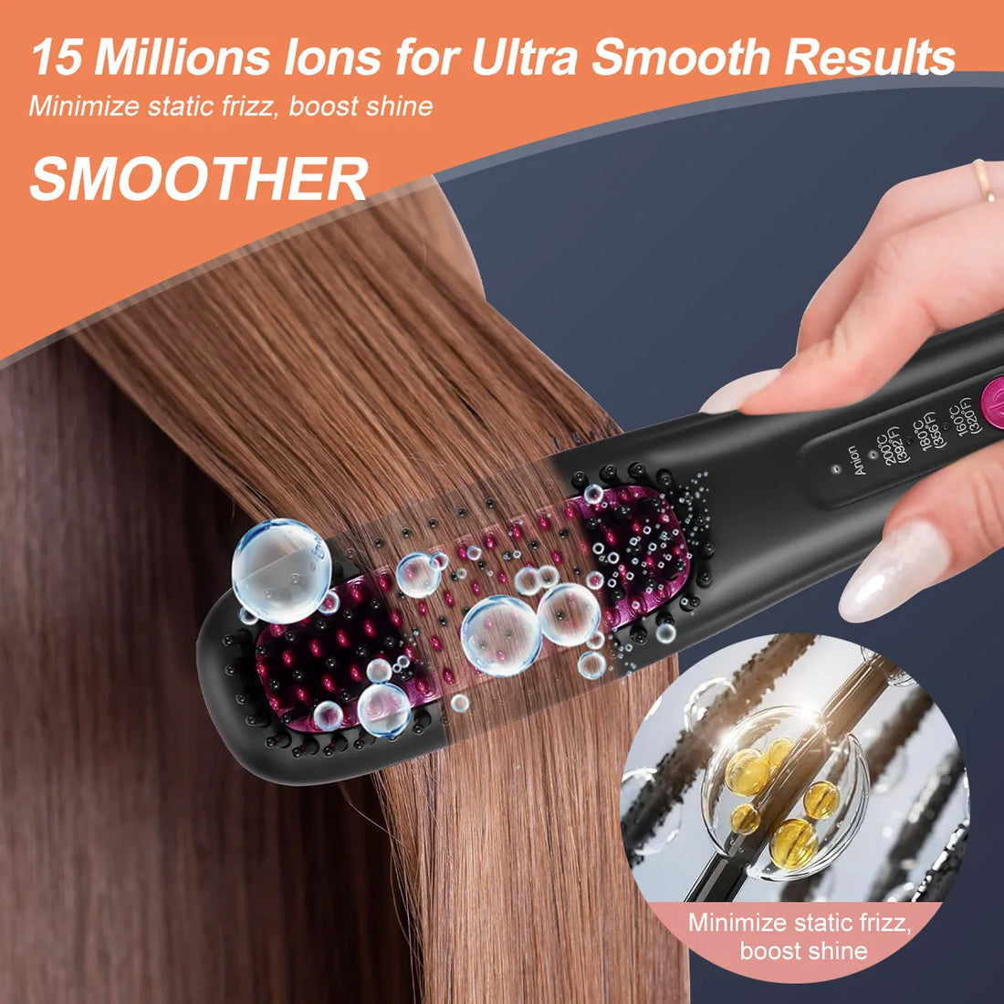Hatteker Portable Home Use Negative Ion Straightening Comb Multi-temperature Adjustable Hair Styling Tool for Smooth Shiny