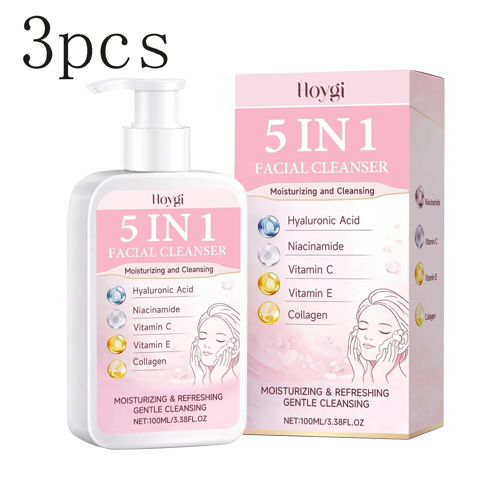 5-in-1 Moisturizing Cleanser - Rich Foam Light Texture Mild Non-Irritating Daily Gentle Hydrating Facial Cleansing Cream Halalzen