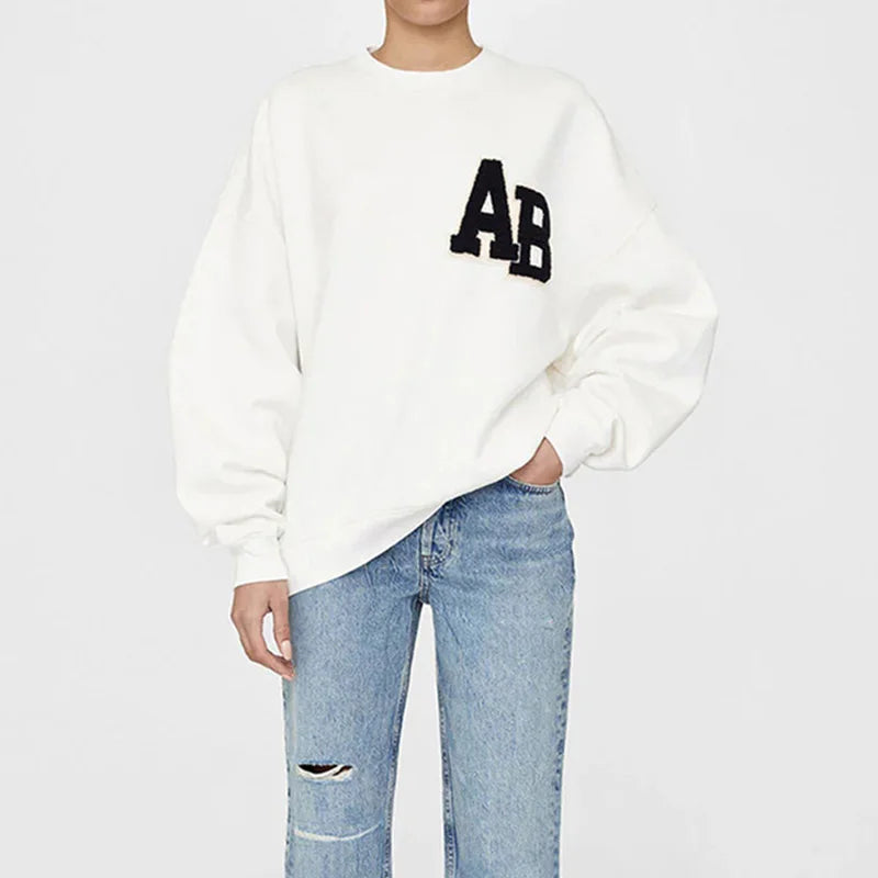 Early autumn new North American niche AB towel embroidered fabric embroidered letter women's hoodie