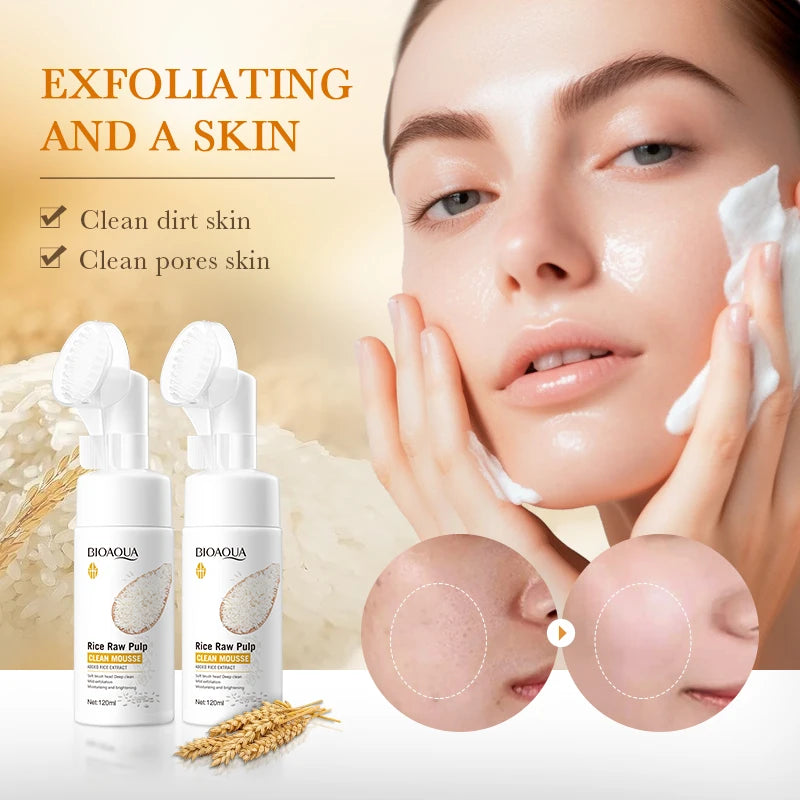 BIOAQUA White Rice Facial Cleanser Whitening Deep Cleansing Face Massage Moisturizing Anti-aging Face Wash Foam Facial Cleanser Halalzen