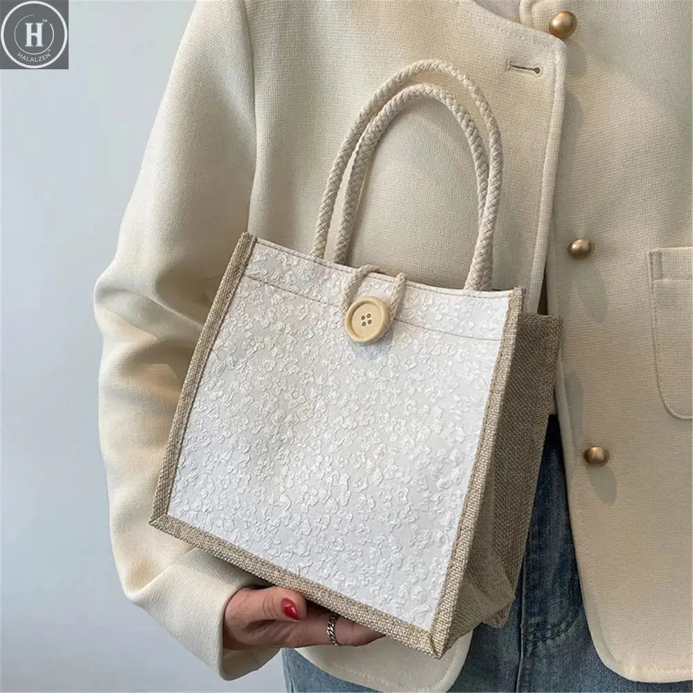 Fashion Linen Small Handbag Butterfly Printed Canvas Bag Party Gift Packing Bag Women Small Tote Bags Portable Shopping Bag HALALZEN