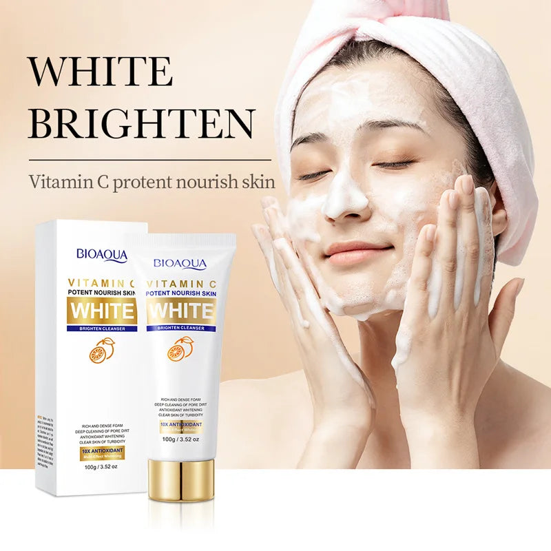 BIOAQUA Vitamin C Whitening Facial Cleanser Moisturizing Deep Cleansing Anti-aging Anti Wrinkle Face Wash Foam Cleaner Skin Care Halalzen