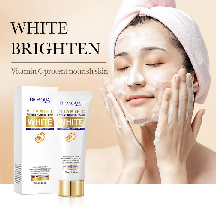 BIOAQUA Vitamin C Whitening Facial Cleanser Moisturizing Deep Cleansing Anti-aging Anti Wrinkle Face Wash Foam Cleaner Skin Care Halalzen