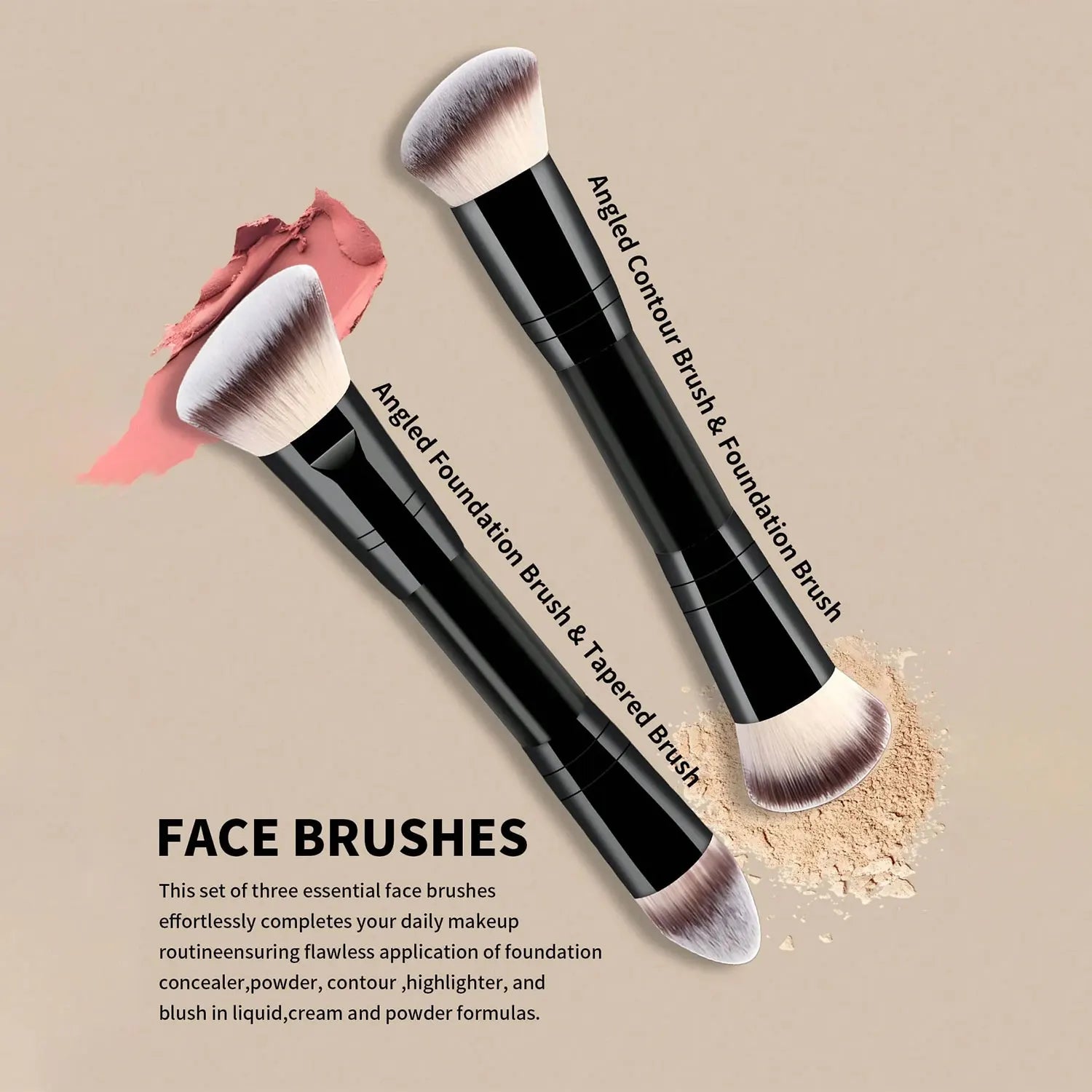 Makeup Brush Set with Sponges and Puffs, 5/7/12/15-Piece Travel Beauty Tools for Foundation, Powder, Blush and Eyeshadow