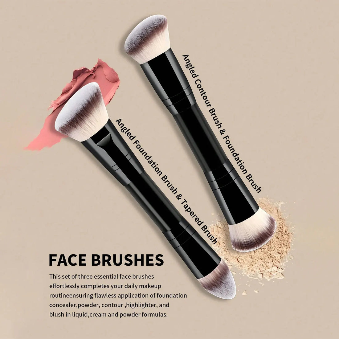Makeup Brush Set with Sponges and Puffs, 5/7/12/15-Piece Travel Beauty Tools for Foundation, Powder, Blush and Eyeshadow
