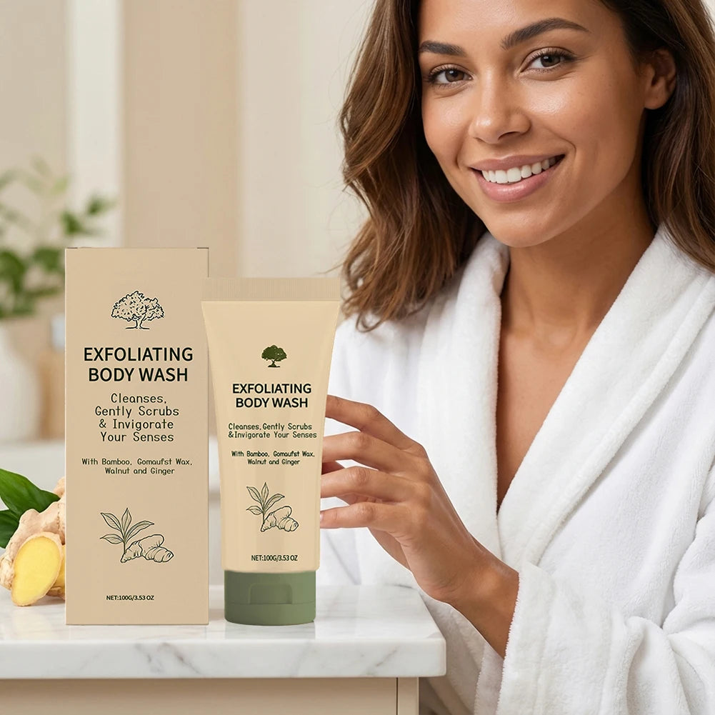 100g Exfoliating Body Wash,Natural Bamboo-Ginger Exfoliating Body Wash Deep Cleansing Odor Control Body Wash For Body Care