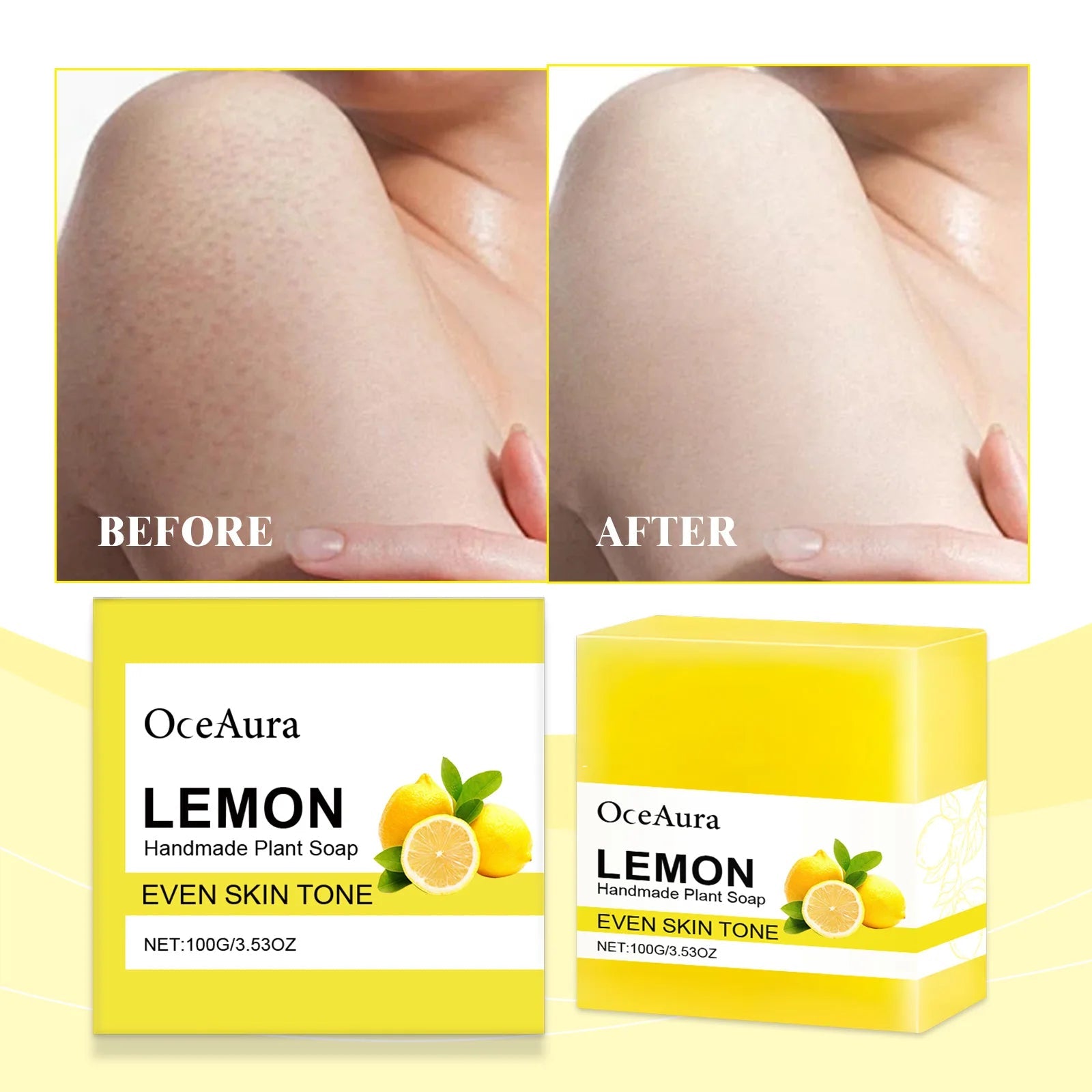 OCEAURA Luxury Lemon Handmade Essential Oil Soap Bar - Gentle Skin Cleansing Moisturizing & Brightening 3.35 OZ Halalzen