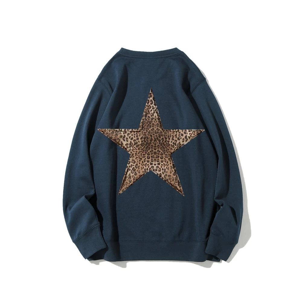 Leopard Star Graphic Sweatshirt Oversized Y2k Sweatshirt Cheetah Hoodie Streetwear Unisex Pullover Tops Autumn Female Clothing