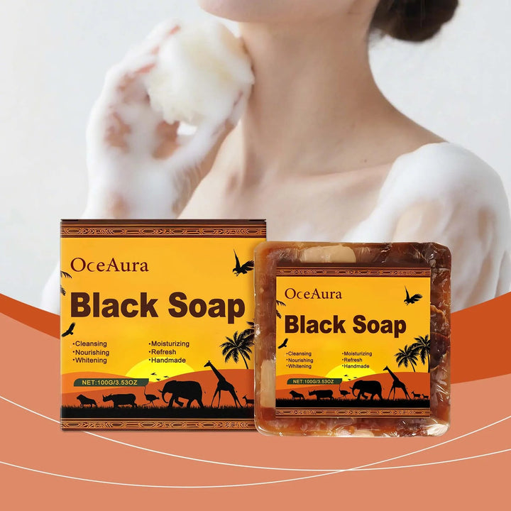 OceAura Lightening Black Soap Oil Control Pore Shrinking Moisturizing Skin Handmade Organic Cocoa Butter Body Cleaning Soap Bar Halalzen