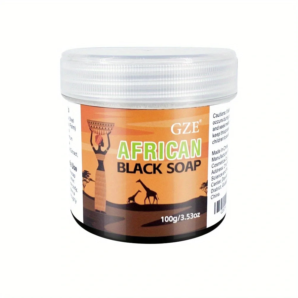 GZE African Black Soap 3-in-1 Face, Hair, and Body Cleanser - Deeply Cleanses and Moisturizes Skin and Hair Handmade Halalzen