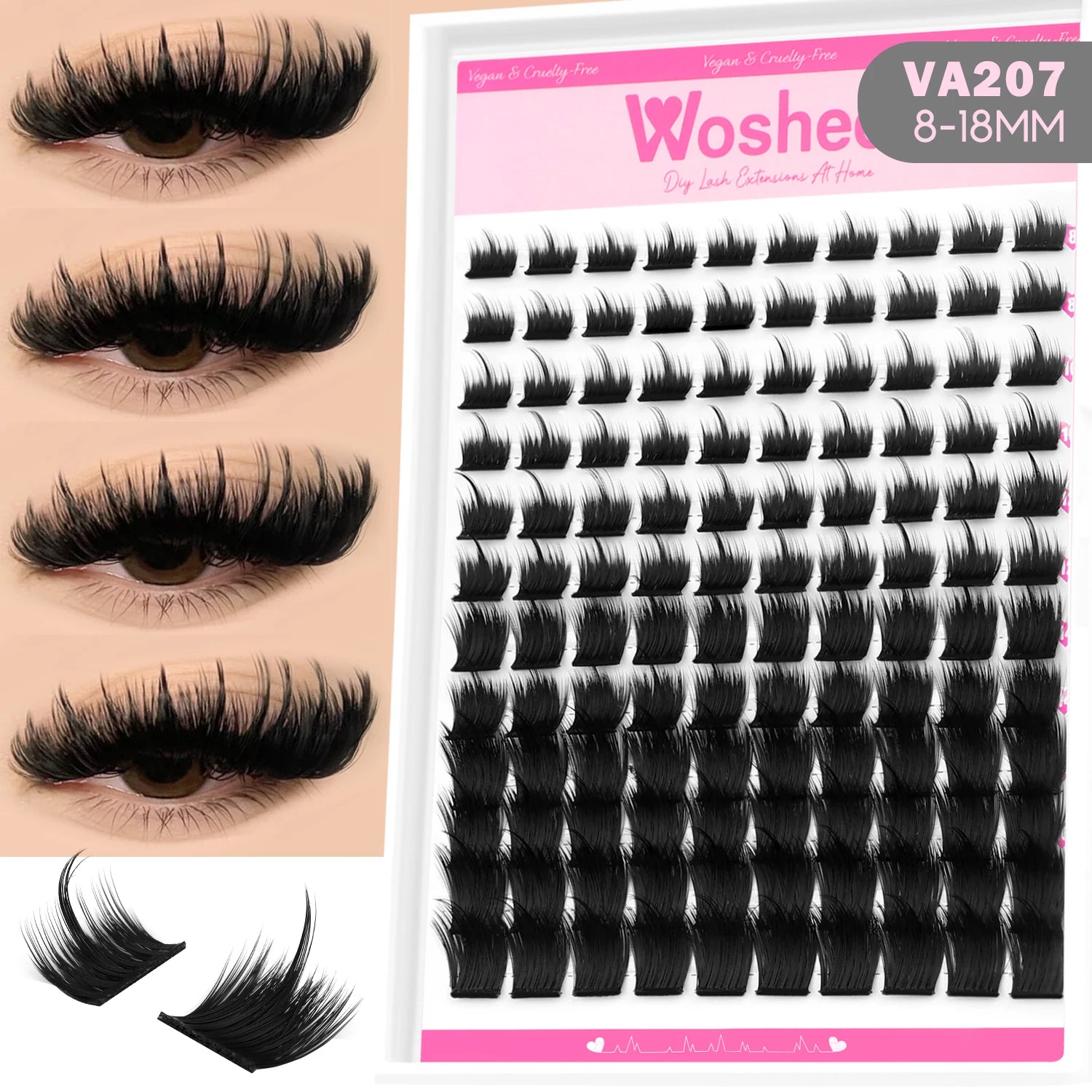 WOSHEER Lashes Clusters Cat Eyelashes Wispy Individual Lashes Extensions Volume Thick Clusters Lashes DIY At Home Halalzen