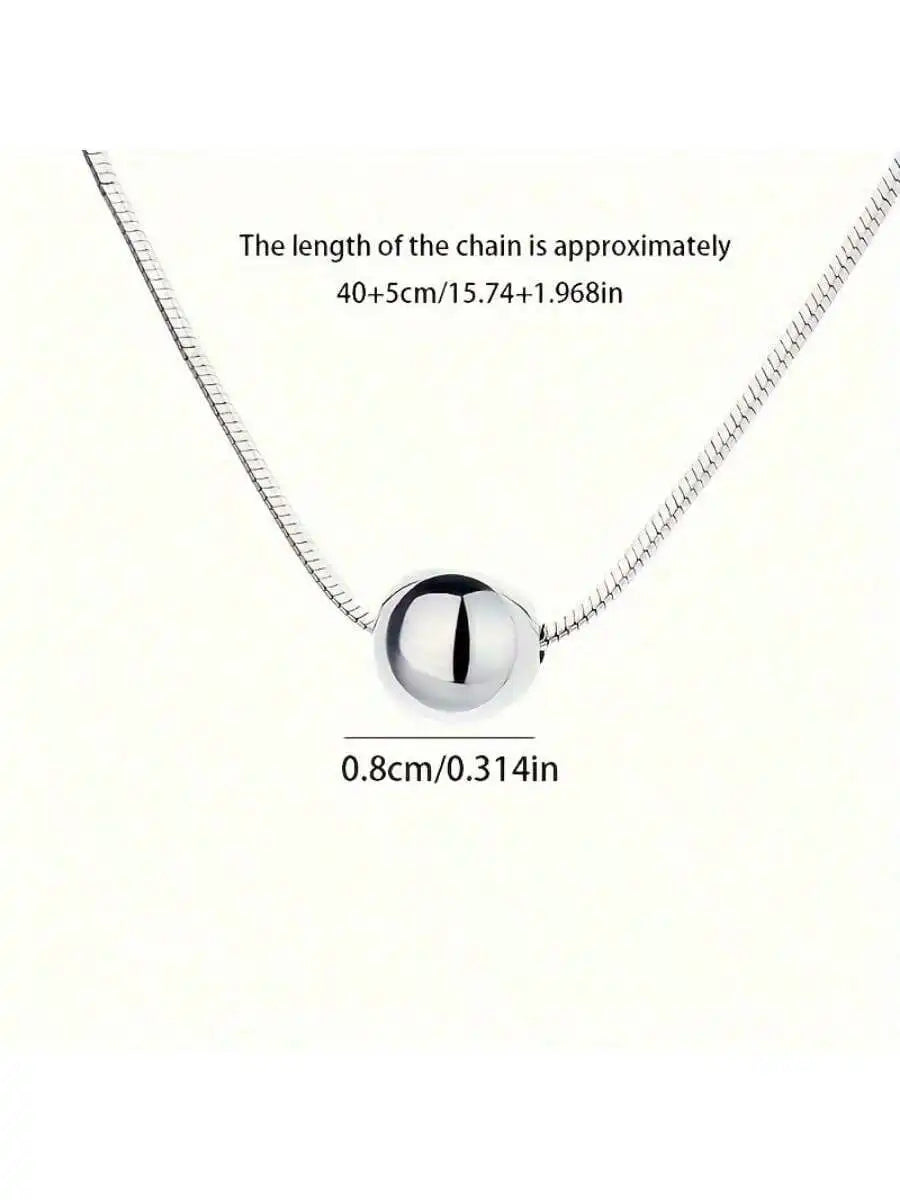 Elegant S925 Sterling Silver Vintage Bohemian Style Necklace - Simple Spherical Pendant and Snake Chain, Perfect Anniversary Gif