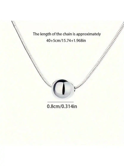 Elegant S925 Sterling Silver Vintage Bohemian Style Necklace - Simple Spherical Pendant and Snake Chain, Perfect Anniversary Gif