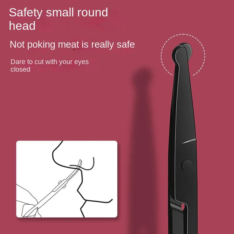 1PC Silver Mirror Light Black Round Head Safety Nose Hair Scissors Neutral Stainless Steel Scissors Halalzen
