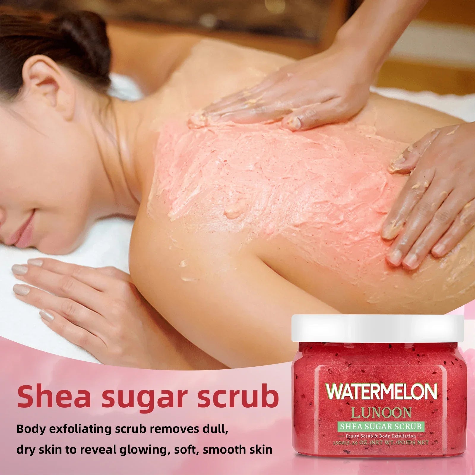 Watermelon Shea Sugar Scrub 150g - Natural Body Exfoliator, Moisturizing, Smoothing, for Elbow, Knee, Back, Leg, All Skin Types