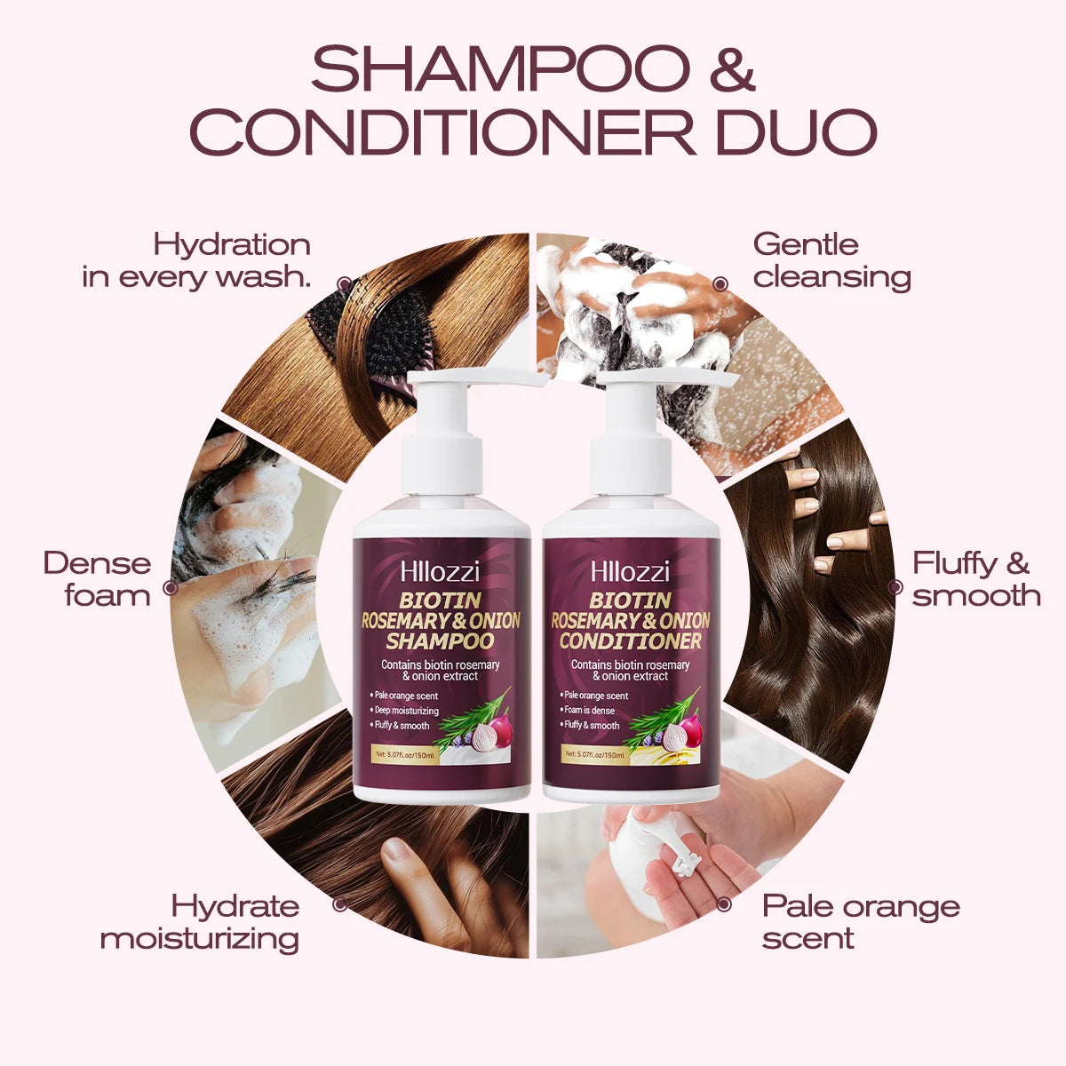 Biotin Rosemary & Onion Hair Care Set – Shampoo + Conditioner, Strengthen & Nourish, 2pcs/Set Halalzen
