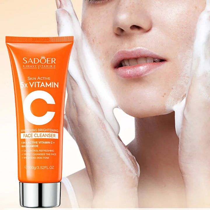 SADOER Vitamin C  Facial Cleanser Face Wash Foam Cleanser Deep Cleansing Moisturizing Whitenting Hydrating Skin Care Halalzen
