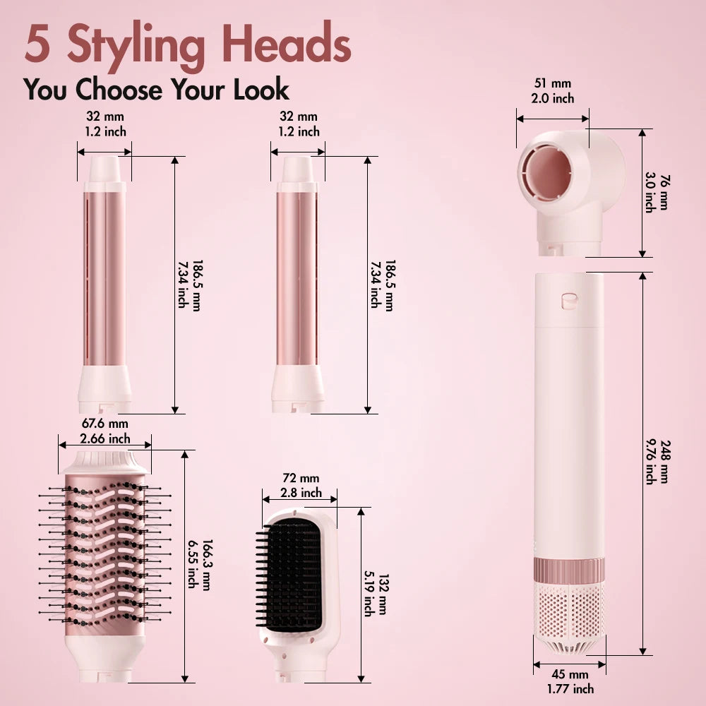 Hair Dryer Brush Detachable 5-in-1 Styling and Drying System, Fast Drying, Curl Smoothing and Styling, Automatic Curling Iron