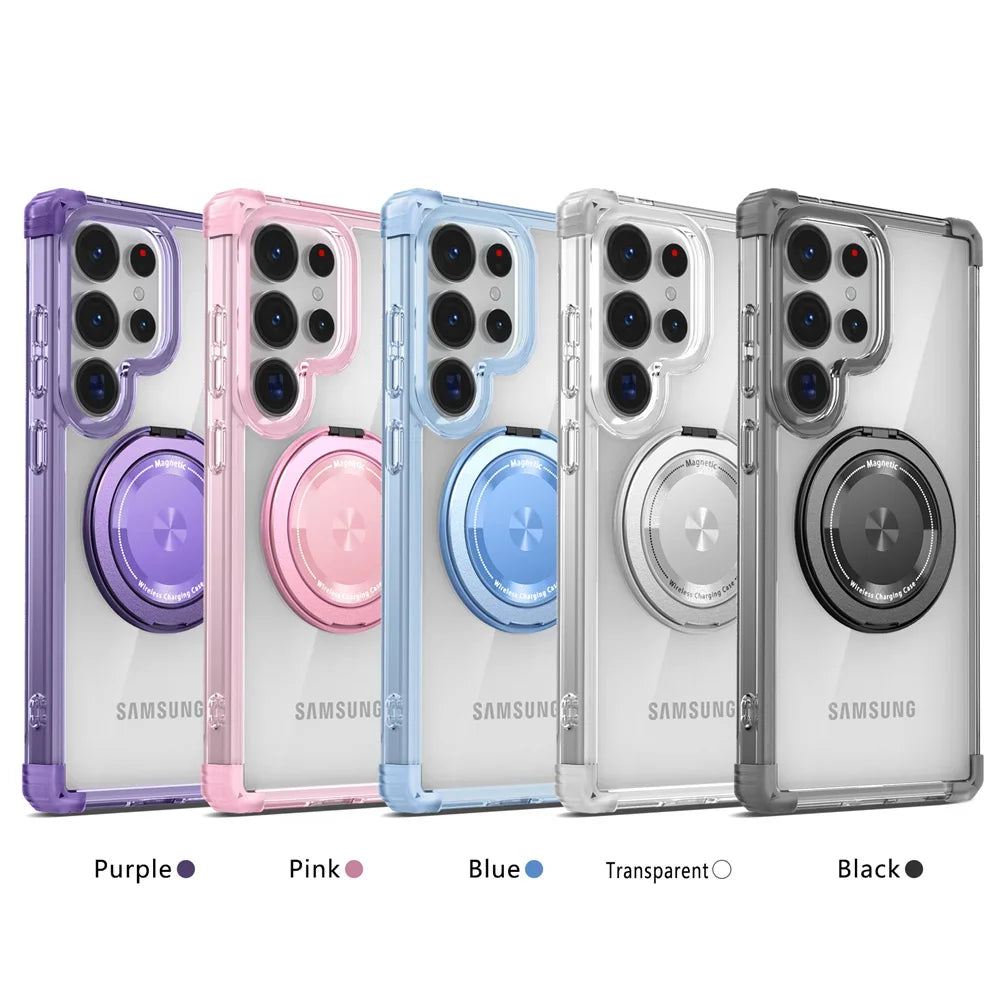 Rotating Magnetic Folding Stand Transparent Phone Case for Samsung S25 S24 S23 Plus FE Note 20 S21 Ultra Armor Shockproof Cover