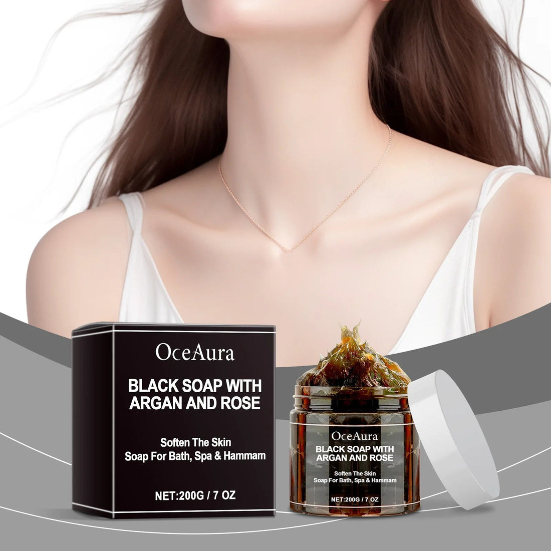 OCEAURA Black Soap With Argan And Rose lack Beldi Soap Ideal For Dead Skin Remover Body Scrub Purifying Deep Cleansing 200g/7 Oz Halalzen