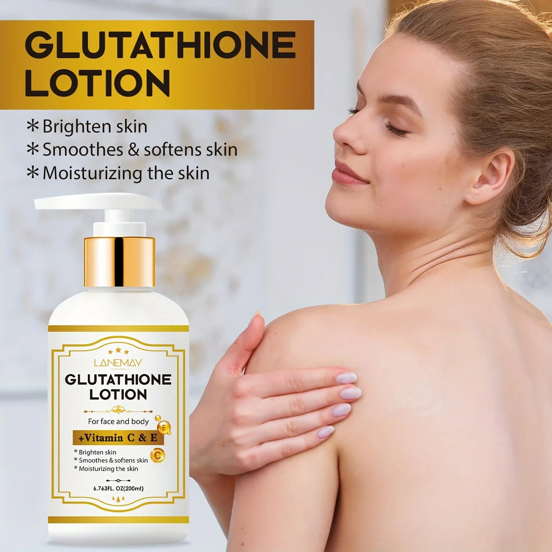 Glutathione Lotion with Vitamin C&E - Brightening, Hydrating & Face & Body Moisturizer for Dry, Cracked Light Beige,Paraben-Free