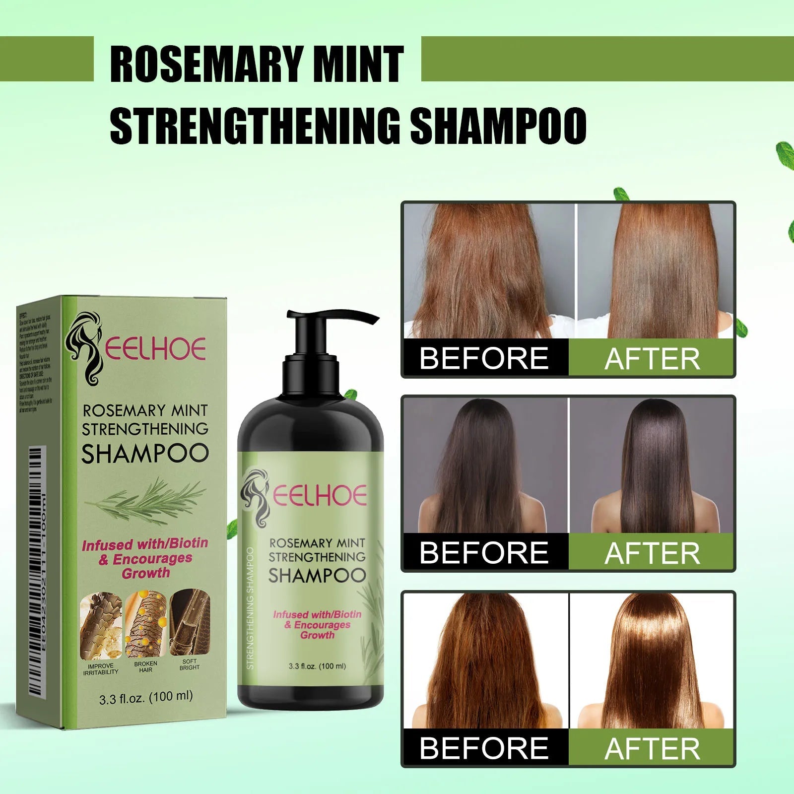 EELHOE Rosemary Straightening Shampoo Repair Damaged Dry Curl Fluffy Hair Nourishing Refreshing Straightening Shampoo Hair Care Halalzen